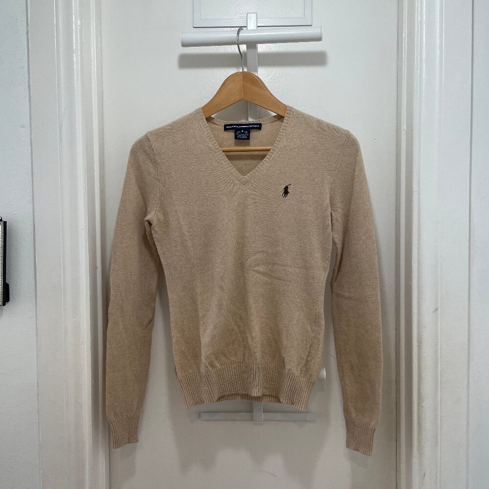 Ralph Lauren Sport womens V-neck Merino wool blend sweater size S in sand